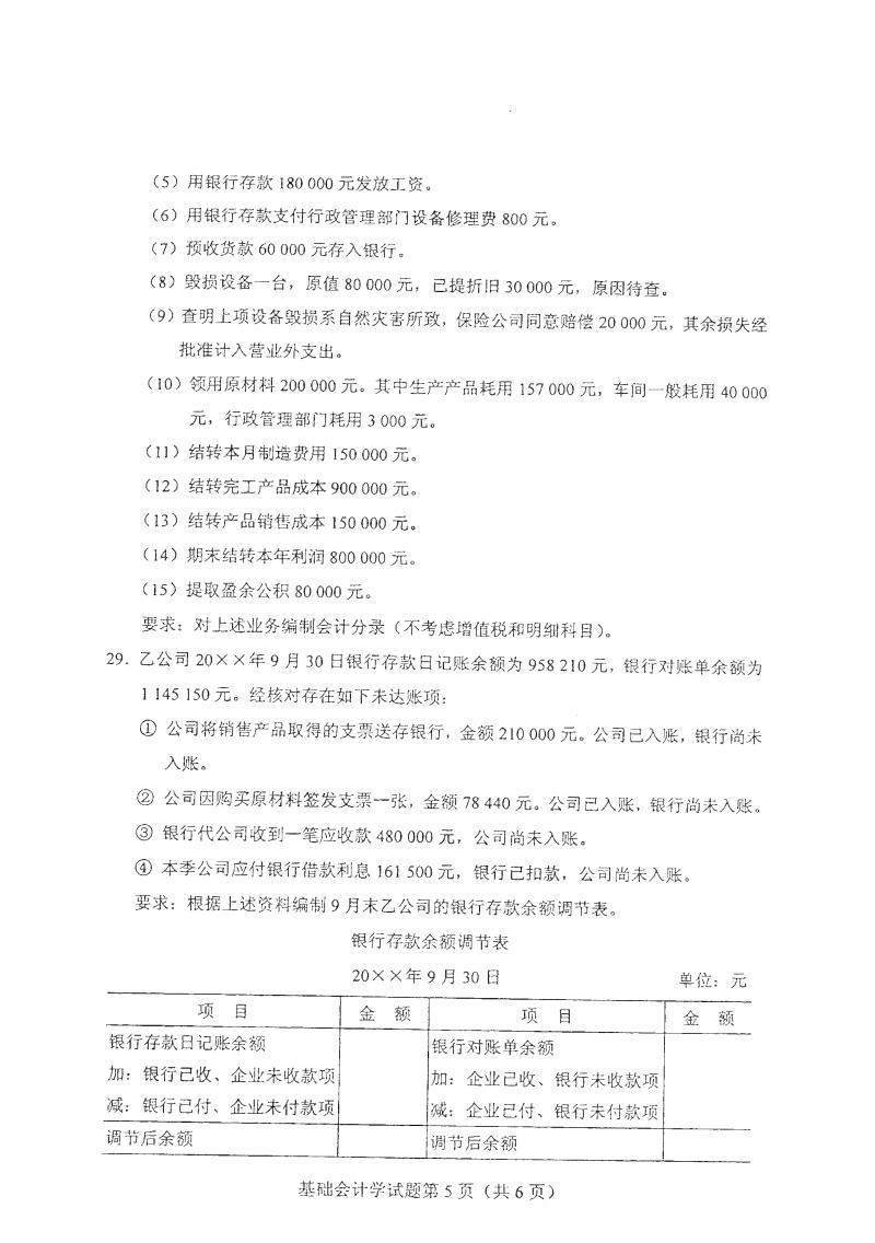 2021年4月自考基础会计学真题及答案